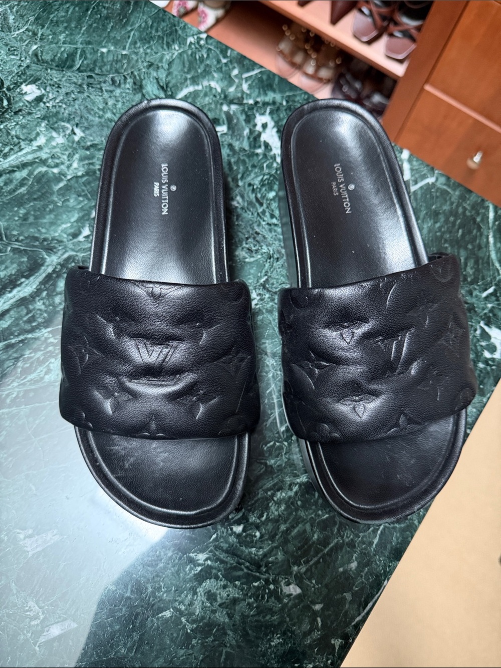 Louis Vuitton Black Quilted Monogram Slide Sandals